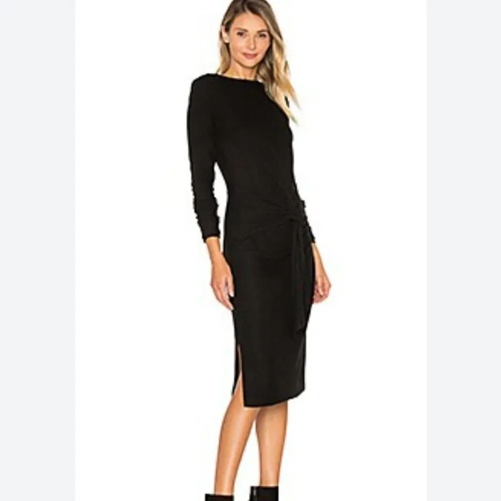 Three Dots Maivy Front Tie Ribbed Midi Dress